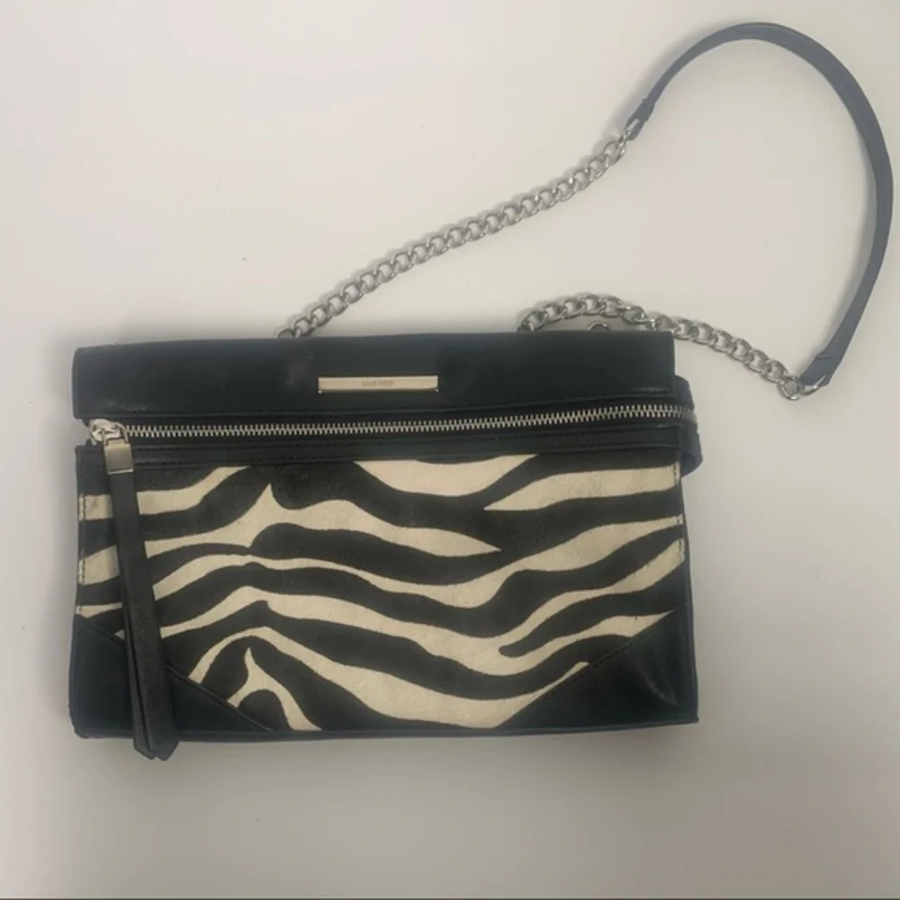 NINE WEST ZEBRA SHOULDER BAG/ CLUTCH leather and faux fur